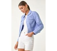 Roman Women's Cotton Blend Broderie Sleeve Jacket in Mid Blue | Size: 14 Roman Mid Blue 14