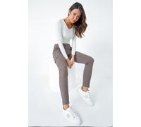 Roman Cargo Jeggings for Women UK Ladies Denim Leggings Stretchy Trousers Cotton Pants High Waist Rise Pull On Smart Casual Straight Leg Skinny Slimming Pockets - Taupe - Size 20