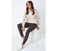Roman Cargo Jeggings for Women UK Ladies Denim Leggings Stretchy Trousers Cotton Pants High Waist Rise Pull On Smart Casual Straight Leg Skinny Slimming Pockets - Charcoal - Size 18