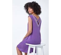 Roman Women's Cotton Blend Embroidered Pocket Shift Dress in Purple | Size: 18