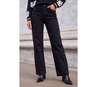 Roman Originals Wide Leg Jeans for Women UK Ladies Denim Trousers Palazzo Pants Jeggings Stretchy Cotton Summer Winter Smart Office Work Party Flattering Bottoms - Black - Size 12