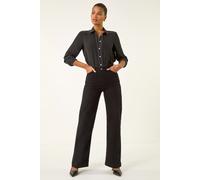 Roman Originals Wide Leg Jeans for Women UK Ladies Denim Trousers Palazzo Pants Jeggings Stretchy Cotton Summer Winter Autumn Spring Smart Office Work Party Flattering Bottoms - Black - Size 20