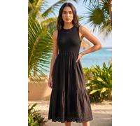 Roman Women's Cotton Broderie Midi Dress in Black | Size: 16