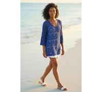 Roman Cotton Crochet Tunic for Women UK Ladies Cotton Lace Top Blouse Crinkle Embroidered Eyelet Broderie Anglaise Spring Summer Beach Holiday Cool Loose Jumper - Navy - Size 10