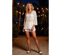 Roman Cotton Crochet Tunic for Women UK Ladies Cotton Lace Top Blouse Crinkle Embroidered Eyelet Broderie Anglaise Spring Summer Beach Holiday Cool Loose Jumper Cover Up - White - Size 18