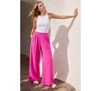 Roman Originals Cotton Elasticated Waist Wide Leg Trouser for Women UK - Ladies Everyday Holiday Spring Summer Comfy Soft Evening Vacation Work Party - Fuchsia - Size ONE