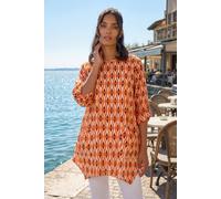 Roman Originals Geometric Pocket Detail Longline Cotton Top for Women UK - Ladies Everyday Holiday Spring Summer Round Neckline Comfy Soft Evening Vacation Work Party - Orange - Size 12