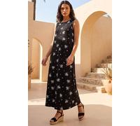Roman Women's Cotton Palm Print Pocket Midi Dress in Black | Size: 10