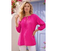 Roman Women's Cotton Tie Neck Tunic Top in Cerise | Size: 14
