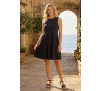 Roman Originals Cotton Tiered Stretch Dress for Women UK - Ladies Everyday Holiday Spring Summer Round Neckline Comfy Soft Evening Vacation Work Party - Black - Size 18