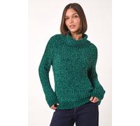 Roman Cowl Neck Chenille Knit Jumper for Women UK - Ladies Autumn Everyday Winter Holiday Long Sleeve Soft Warm Feel Comfy Chunky Top Office Desk Sweaters - Green - Size 18