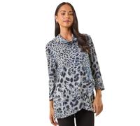 Roman Women's Cowl Neck Long Sleeve Tunic Ladies Lightweight Longline Patterned Top Blouse Snit Autumn Winter Work & Casual Smart Wear Going Out Party Loungewear - Petite Grey Noir - Size 14