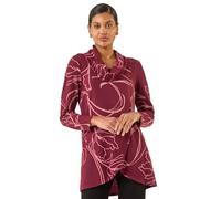 Roman Women's Cowl Neck Long Sleeve Tunic Ladies Lightweight Longline Patterned Top Blouse Snit Autumn Winter Work & Casual Smart Wear Going Out Party Loungewear - Burgundy - Size 10