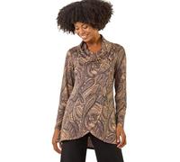 Roman Women's Cowl Neck Long Sleeve Tunic Ladies Lightweight Longline Patterned Top Blouse Snit Autumn Winter Work & Casual Smart Wear Going Out Party Loungewear - Taupe - Size 20