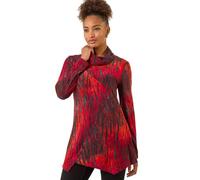 Roman Women's Cowl Neck Long Sleeve Tunic Ladies Lightweight Longline Patterned Top Blouse Snit Autumn Winter Work & Casual Smart Wear Going Out Party Loungewear - Red Noir - Size 14