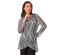 Roman Women's Cowl Neck Long Sleeve Tunic Ladies Lightweight Longline Patterned Top Blouse Snit Autumn Winter Work & Casual Smart Wear Going Out Party Loungewear - Noir Ivory - Size 16
