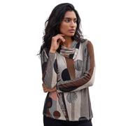 Roman Women's Cowl Neck Long Sleeve Tunic Ladies Lightweight Longline Patterned Top Blouse Snit Autumn Winter Work & Casual Smart Wear Going Out Party Loungewear - Brown Abstract - Size 14
