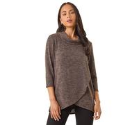 Roman Women's Cowl Neck Long Sleeve Tunic Ladies Lightweight Longline Patterned Top Blouse Snit Autumn Winter Work & Casual Smart Wear Going Out Party Loungewear - Petite Brown - Size 14