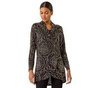 Roman Women's Cowl Neck Long Sleeve Tunic Ladies Lightweight Longline Patterned Top Blouse Snit Autumn Winter Work & Casual Smart Wear Going Out Party Loungewear - Gold - Size 12