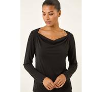 Roman Originals Cowl Neck Premium Stretch Top for Women UK - Ladies Everyday Autumn Winter Comfy Soft Evening Vacation Work Party Night Out - Black - Size 20