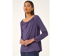 Roman Originals Cowl Neck Premium Stretch Top for Women UK - Ladies Everyday Autumn Winter Comfy Soft Evening Vacation Work Party Night Out - Purple - Size 14