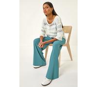 Roman Originals Crinkle Texture Tie Front Trouser for Women UK - Ladies Everyday Holiday Spring Summer Comfy Soft Evening Vacation Work Party - Denim - Size 12