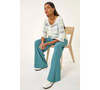 Roman Originals Crinkle Texture Tie Front Trouser for Women UK - Ladies Everyday Holiday Spring Summer Comfy Soft Evening Vacation Work Party - Denim - Size 14