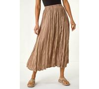 Roman Crinkle Textured Skirt for Women UK - Ladies Spring Everyday Summer Holiday Elasticated Waist Comfy Midi Length Soft Relaxed Fit Office Business Skirts - Taupe - Size ONE