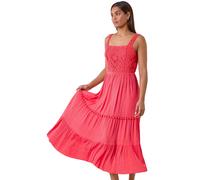 Roman Originals Crochet Detail Cotton Blend Maxi Dress for Women UK - Ladies Everyday Holiday Spring Summer Square Neckline Comfy Soft Evening Vacation Work Party - Red - Size 18