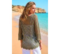Roman Women's Crochet Lace V-Neck Open Knit in Khaki | Size: 20 Roman Khaki 20