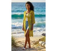 Roman Women's Crochet Longline Knit Cardigan in Olive | Size: Large Roman Olive L