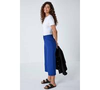 Roman Cropped Stretch Culotte for Women UK - Ladies Autumn Everyday Winter Holiday Belt Loops Comfy Front Pockets Soft Trouser 3/4 Length Bottoms - Midnight Blue - Size 18