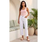 Roman Cropped Stretch Culotte for Women UK - Ladies Autumn Everyday Winter Holiday Belt Loops Comfy Front Pockets Soft Trouser 3/4 Length Bottoms - White - Size 18