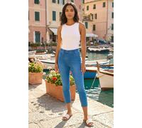 Roman Originals Cropped Jeggings for Women UK Ladies Capri Stretchy Jeans Denim Legging Cotton Summer Trouser Three Quarter 3/4 Length Pull On Cut Off High Waist Smart - Denim Blue - Size 16