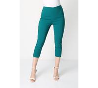 Roman Originals Cropped Trousers for Women UK Ladies Capri Leggings Summer Pants Short Crop Stretch 3/4 Length Three Quarter Pedal Pusher Clothes Elasticated Bengaline Cut Off - Jade Green - Size 14