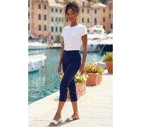 Roman Originals Cropped Trousers for Women UK Ladies Capri Leggings Summer Pants Short Crop Stretch 3/4 Length Three Quarter Pedal Pusher Clothes Elasticated Bengaline Cut Off - Midnight - Size 14