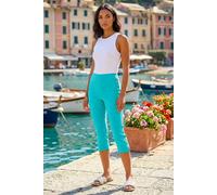 Roman Originals Cropped Trousers for Women UK Ladies Capri Leggings Summer Pants Short Crop Stretch 3/4 Length Three Quarter Pedal Pusher Clothes Elasticated Bengaline Cut Off - Teal - Size 16
