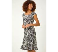 Roman Originals Panel Dress for Women UK Ladies Skater Summer Spring Stretchy Fit & Flare Jersey Midi Work Casual Strappy Sleeveless Sweetheart Knee Length A Line Swing - Ivory - Size 20