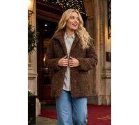 Roman Originals Teddy Coat for Women UK Ladies Borg Faux Fur Coatigan Lined Casual Soft Fluffy Fleece Texture Oversized Longline Warm Cosy Winter Jacket Thick Cardigan - Chocolate Brown - Size 18