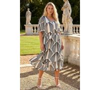 Roman Women's Curve Abstract Button Detail Midi Dress in White | Size: 20