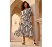 Roman Women's Curve Abstract Button Detail Midi Dress in White | Size: 20 Roman White 20