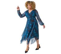 Roman Curve Women Plisse Wrap Midi Dress - Ladies Spring Everyday Summer Evening Vacation Work Holiday Long Sleeve Smart Casual Abstract Print Chiffon - Teal - Size 30