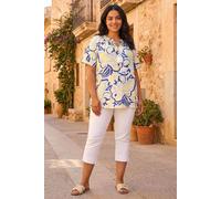 Roman Women's Curve Abstract Print Gathered Top in Yellow | Size: 26-28 Roman Yellow 26-28