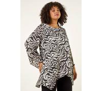 Roman Women's Curve Abstract Print Tunic Top in Grey | Size: 20 Roman Grey 20
