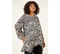 Roman Women's Curve Abstract Print Tunic Top in Grey | Size: 22-24 Roman Grey 22-24