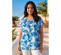 Roman Women's Curve Abstract Print V-Neck Top in Blue | Size: 16