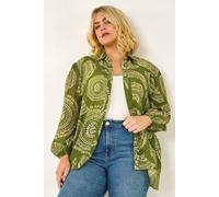 Roman Women's Curve Abstract Print Woven Shirt in Khaki | Size: 22-24 Roman Khaki 22-24