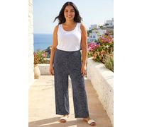Roman Curve Abstract Spot Print Palazzo Trouser for Women UK - Ladies Everyday Holiday Spring Summer Comfy Soft Evening Vacation Work Party - Black Plus - Size 16
