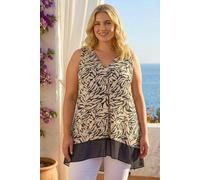 Roman Women's Curve Animal Print Chiffon Hem Vest Top in Black | Size: 20