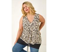 Roman Women's Curve Animal Print Chiffon Hem Vest Top in Black | Size: 30-32 Roman Black 30-32